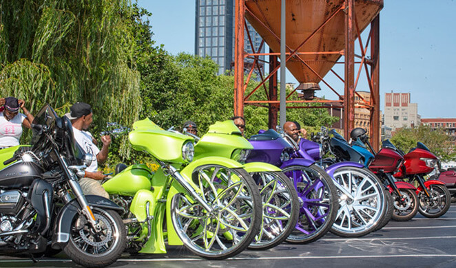 Colorful bikes in a row